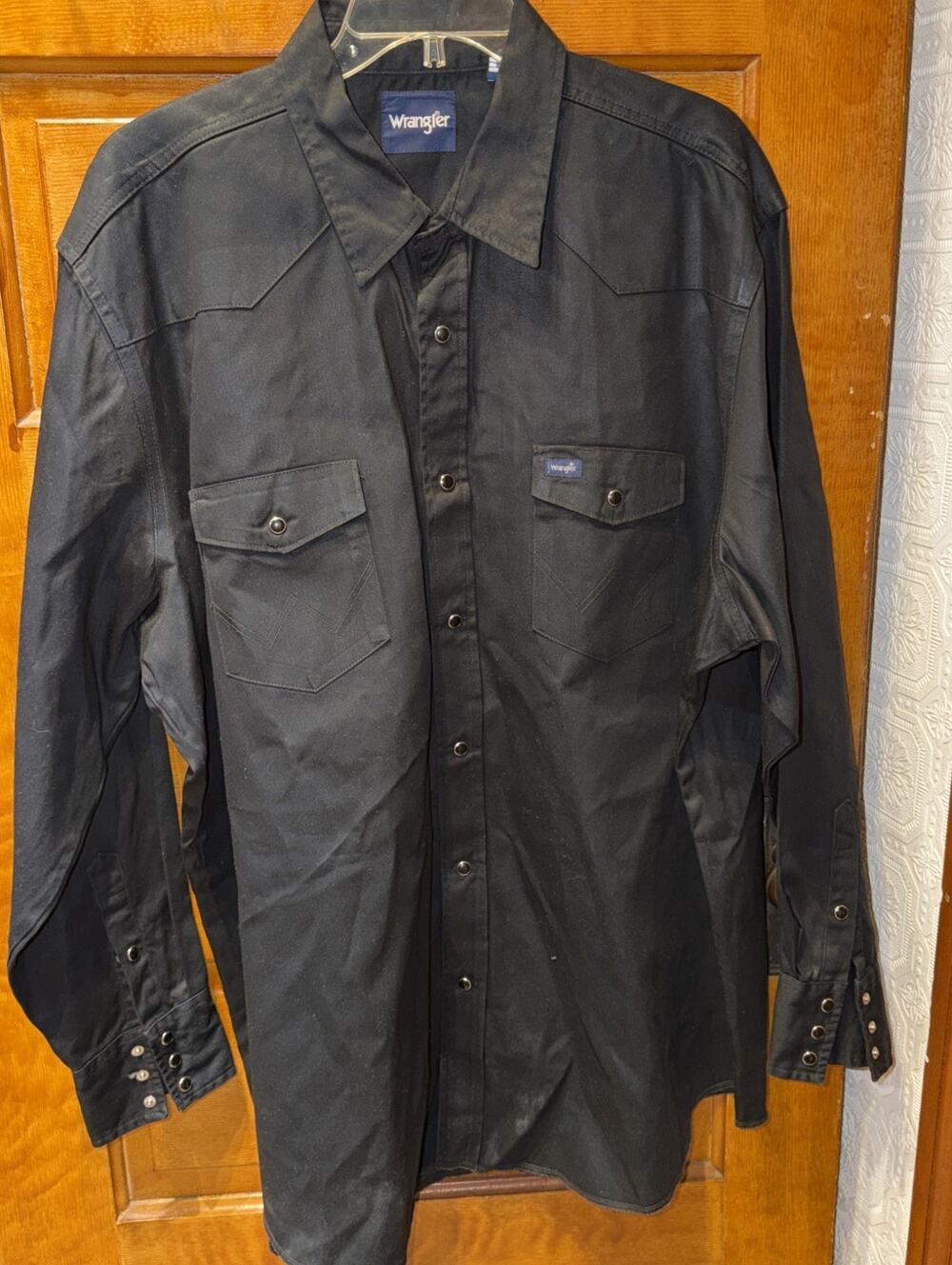 Wrangler Western Work Shirt Mens Size 3XT Black Cowboy Pearl Snap Medium Starch